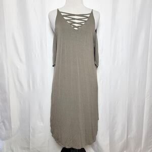 Umgee Open Shoulder Green Dress SZ Medium